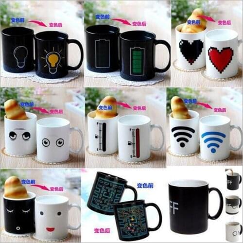 Promotion! 12 styles Color Changing Coffee Mug Heat Senstive Magic Mug Battery light bulb Creative morning fasting Mug