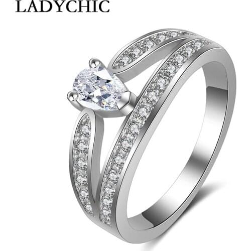 LADYCHIC New Chic Flower Design Rhodium Color Paved Tiny Zirconia Rings for Women Fashion Shiny Jewelry Anel Feminino LR1018