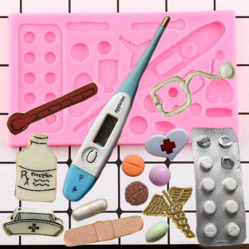 Medical Silicone Mold Hat Bottle Heart Medicine Cupcake Topper Fondant Cake Decorating Tools Fondant Candy Clay Chocolate Molds