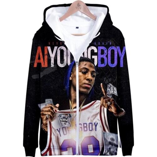 3D Hoodies YoungBoy Never Broke Again Winter Mens Jackets and Coats Hip Hop Streetwear Pocket Zipper Pullover Hooded Sweatshirt