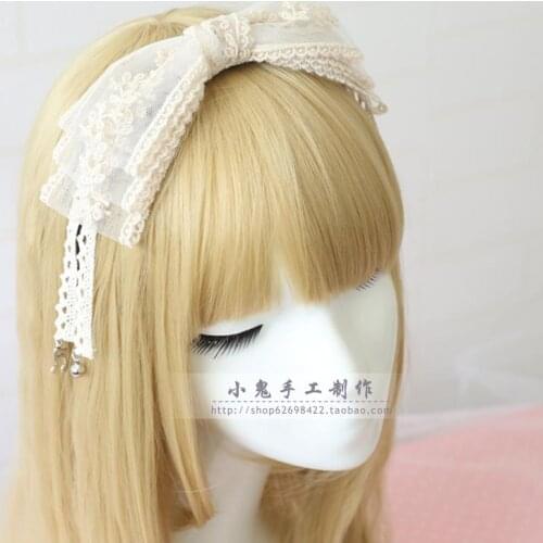 Soft sister white lace bow headband hair ring bells hair accessories hairpin hairpin COS headband headband Korean version