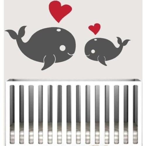Lovely Mommy and Baby Decals For Nursery Cute Whales and Hearts Wall Sticker Home Decoration Kids Bedroom Waterproof Mural ZA850