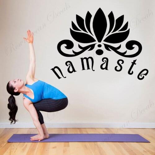 Namaste Lotus Flower Wall Sticker Vinyl Home Decor For Living Room Bedroom Mandala Yoga Studio Decals Removable Wallpaper S063