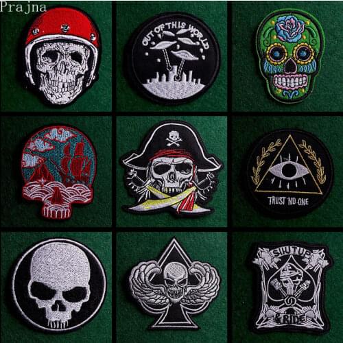 2 pcs Punk Skull Biker Patch Applique Iron On Patches On Clothes DIY Skeleton Embroidered Patches For Clothing Stickers Badges