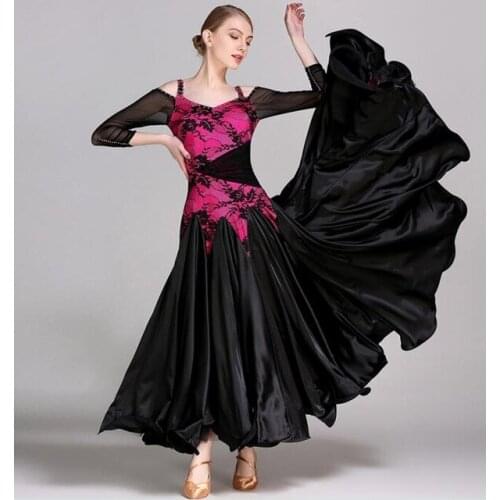 2017 New adult female Long sleeve Lace Performance Dance Costumes ballroom dancing dress Modern dance Waltz tango foxtrot S-XXL