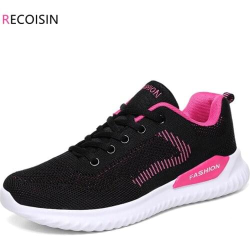 RECOISIN 2020 New Autumn Sneakers Women Breathable Mesh Casual Shoes Woman Lace-up Fashion Basket Femme Trainers Shoes For Women