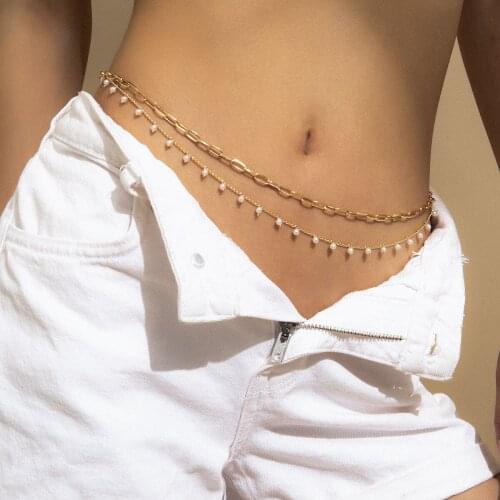 New European And American Fashion Metal Chain Pearl Waist Chain Sexy Simple Summer Beach Party Waist Decoration Jewelry