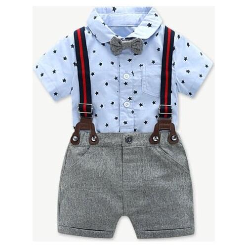 Boys clothes babys short-sleeved babys clothes cotton suspenders suit a thin gentlemans climbing suit 0-24m