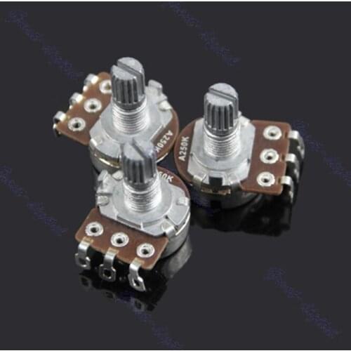 OOTDTY 3pcs A250k Potentiometer Splined Pot Electric Guitar Bass Effect Amp Tone Volume 10mm Shaft Parts