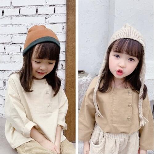 2020 Autumn Baby Girls Shirt Korean Solid Long Sleeve Blouses for Little Girl Kids Clothing 2-7 Years Girls Cotton Tops