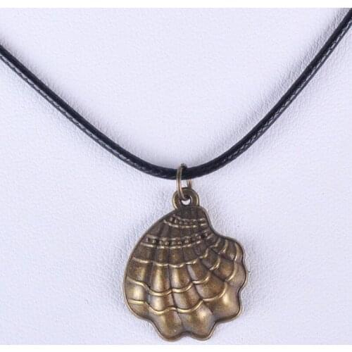 21*18MM Vintage bronze antique nautical shell pendant necklace women wax cord rope necklace jewelry fashion alloy jewellery
