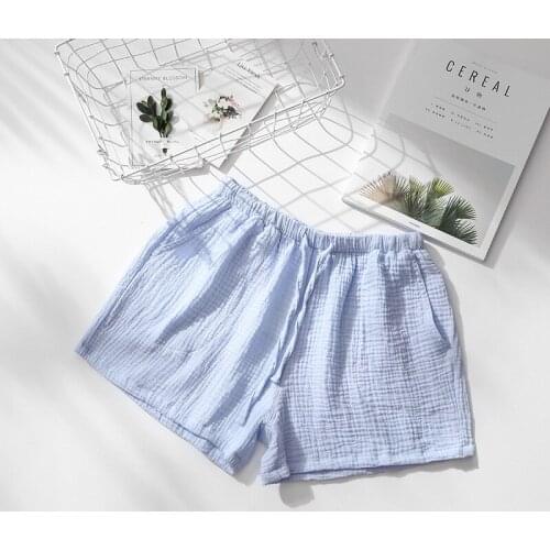 Couple Sleep Bottoms Cotton Crepe Solid Elastic Waist For Men and Women Shorts Simple Casual Daily Home Wear Clothing 2021