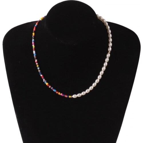 Simple Seed Beads Strand Necklace Women String Beaded Short Bohemian Necklace Jewelry Rainbow Chokers Necklace griend girl Gift