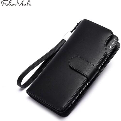 Luxury Genuine Leather Men Wallet Long Purse FALAN MULE New Business Male Clutch Wallets Zipper Coin Pocket Card Holder