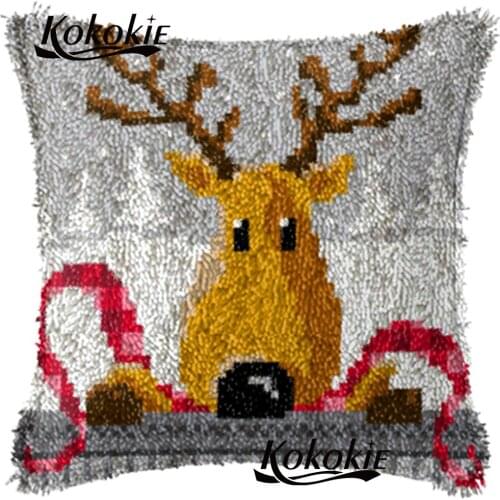 Handmade elk printed cross stitch kits handicraft needlework sets embroidery yarn latch hook rug making kits animals cushion mat