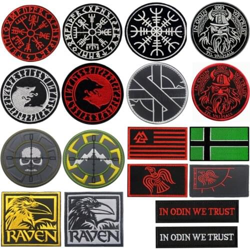 Raven Symbol Tactical Vikings Embroidered Patch Blackbird Sun Emblem Military Badge Appliques Emblem DIY Patches for Clothing