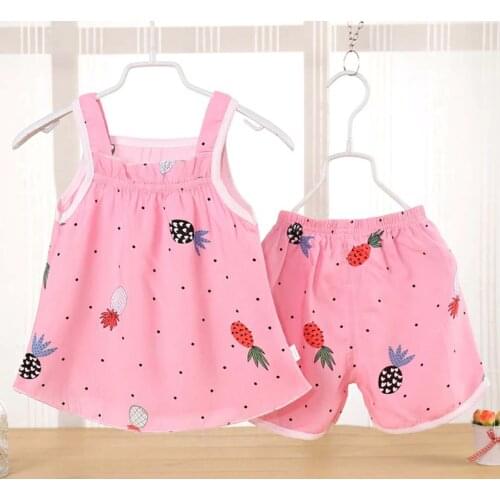 Siyuebebe Baby Girl Summer Clothes Sets 2PCS Cotton Kids Baby Girl Dresses Newborn Infant Baby Sports Fruits Printed Tracksuits
