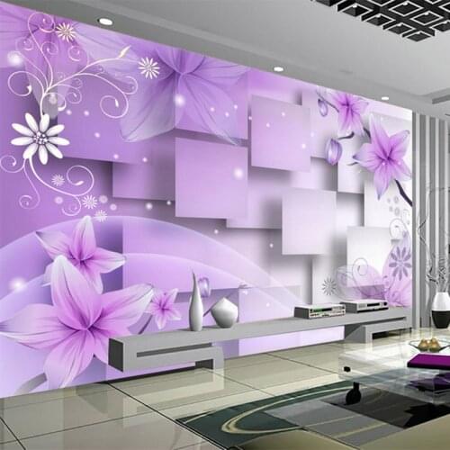 Modern Simple 3D Purple Flowers Square Stereo Mural Wall Paper Living Room TV Sofa Backdrop Wall Decor Papel De Parede Floral 3D