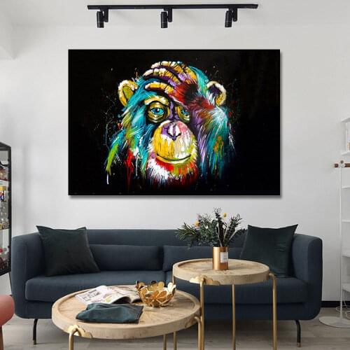 Modern Graffiti Art Paintings Colorful Monkey Touch Head Pictures Wall Art Animal Poster Canvas Print for Living Room Decor