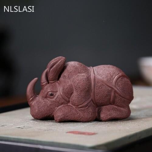Creativity Purple Clay Tea Pet rhinoceros Model Statue Decoration Car Countertops Ornament Handmade Tea Ceremony Accessories