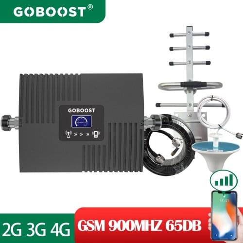 GOBOOST Amplifier GSM 900MHz 2G 3G Cellular Signal Booster 65DB Network Repeater Display Cell Phone Antenna Cable a Set for Home