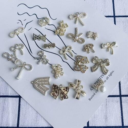 DIY Jewelry Accessories Wholesale New Golden Diamond Pearl Bowknot Pendant Accessories Pendant Material Wholesale