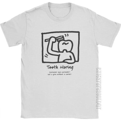 Teeth Haring Funny T-Shirts Men Dentist Dental Office Clinic Male Tshirt Fun Basic Tees O Neck Cotton Tops Brand Humor T Shirts
