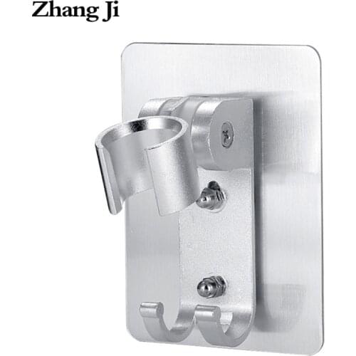 ZhangJi Bathroom Aluminium Shower Head Holder with 2 Hook Dual Install Self-Adhisive Rustproof Adjustable No Drill Shower Holder