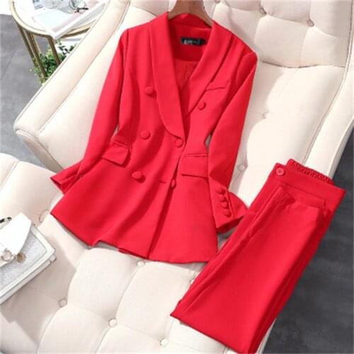 Fashion suit suit women spring New high quality Red Double Breasted business suit + pants Two-piece OL suit women size M-5XL