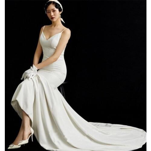 Sweep Train Spaghetti Straps Wedding Dress 2021 Soft Satin Elegant Sleeveless Backless Bridal Gowns vestidos de mairee Wedding