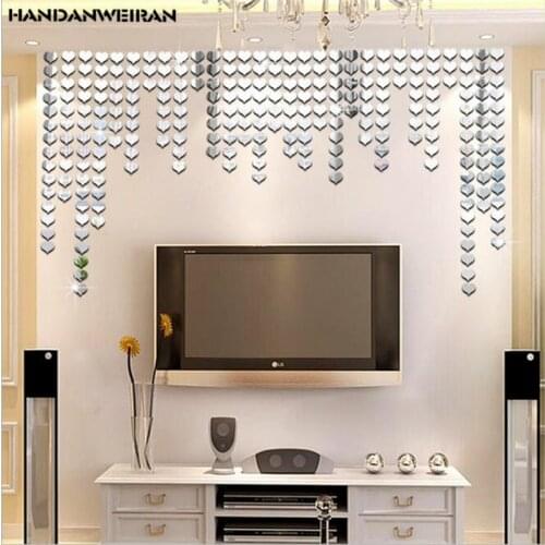 100pcs/lots Love Crystal Stereo Mirror Wall Stickers Mosaic Wall Sticker Background Wall Sticker for living room2*2.5cm