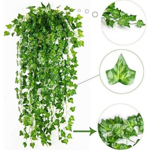 2.2M Long Artificial Plants Green Leaves Artificial Vine Fake Parthenocissus Foliage Leaves Home Wedding Bar Hanging Plants