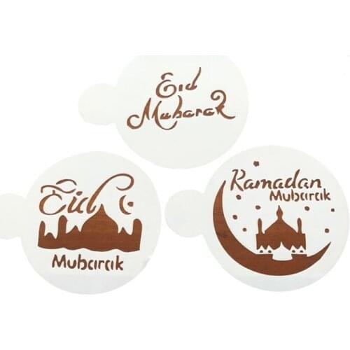 2021 New 3 Pcs/set Eid Mubarak Ramadan Coffee Flower Spray Stencils Mosque Biscuit Baking