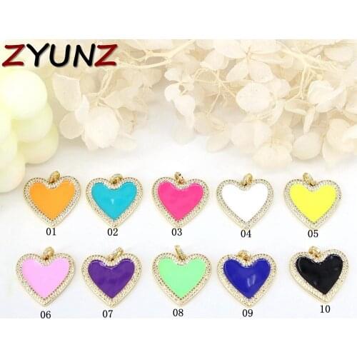 5PCS, Dainty Enamel Heart Pendant, Pink, Red, White Heart CZ Micro Pave Gold Color Heart pendant, Enamel pendant, Jewelry
