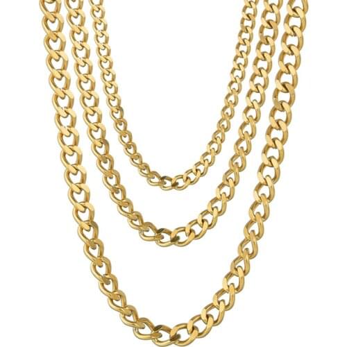 Basic Punk Stainless Steel Necklace for Men Women Curb Cuban Link Chain Chokers Vintage Black Gold Silver Color Tone Solid Metal