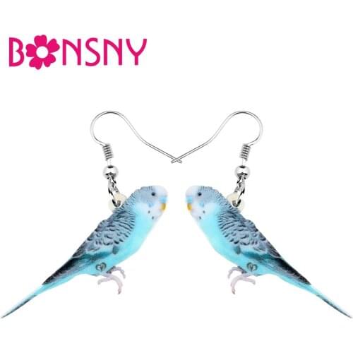 Bonsny Acrylic Anime Long-tailed Parakeet Parrot Earrings Drop Dangle Bird Jewelry For Women Girls Teens New 2019 Accessory Gift