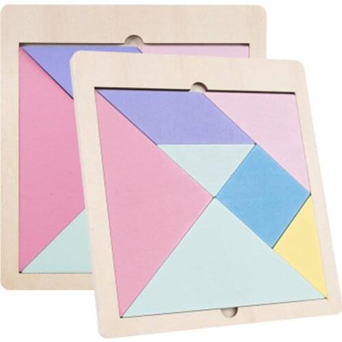 Colorful Macaron s Montessori Wooden Tangram for Kids Jigsaw Puzzle Brain Educational Toys High Quality Tangram Puzzle Drop Toy