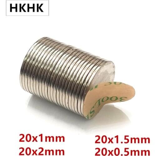 10/50PC Disc Thin magnet 20x1 20x0.5 20x2 mm Belt with 3M self - adhesive NdFeB magnet 20mm neodymium magnet Magnetic standard