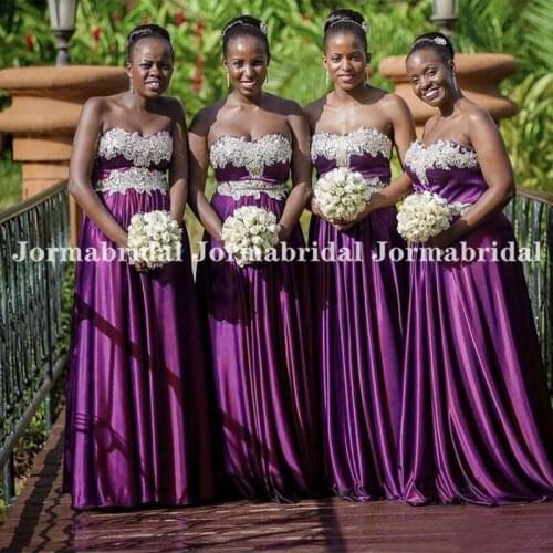 Fuchsia A-Line Bridesmaid Dresses With White Appliques South African Women Sweetheart Full Length Wedding Party Dress vestidos