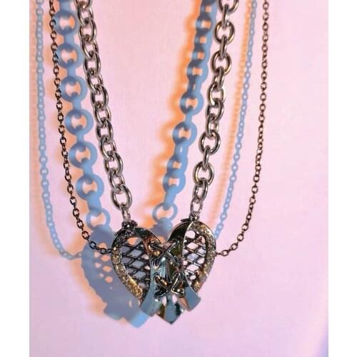Gothic Retro Metal Bandage Heart Girls Hip Hop Necklaces Harajuku Style Punk Double Layer Chain Femme Necklace Jewelry For Women