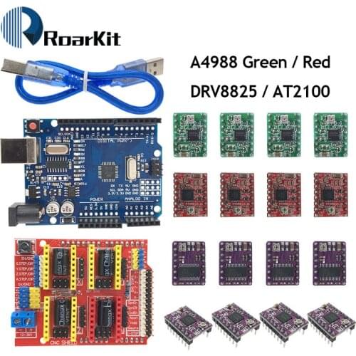 CNC Shield V3 engraving machine 3D Printer+ 4pcs A4988/DRV8825/AT2100 Driver expansion board for Arduino + UNO R3 with USB cable