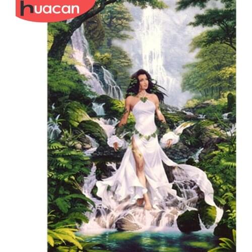 HUACAN 5D DIY Diamond Embroidery Girl Full Square Diamond Painting Waterfall Mosaic Rhinestone Cross Stitch Landscape Wall Art