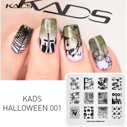 KADS Halloween 001 nail stamping plates Ghost & Pumpkin Head Stripe Pattern Image Nail Art Polish Stamp Plate Print Template