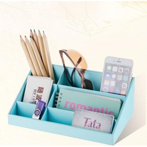 Candy Color Wooden Storage Box for Stationary/Cosmetics Eco-Friendly Multi-Use O6 Slots ffice Organizer Creative Table Decor