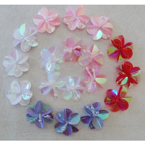 15Pcs /Lot sequined clothes lace patch pants dress applique beaded collar wedding shoes hats sew diy hand accessories