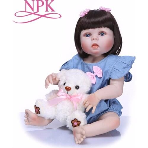 NPK 55cm Full Body Silicone Reborn Girl Baby Doll Toy Lifelike Princess Dress Newborn Babies Doll Cute Birthday Gift Bath Toys