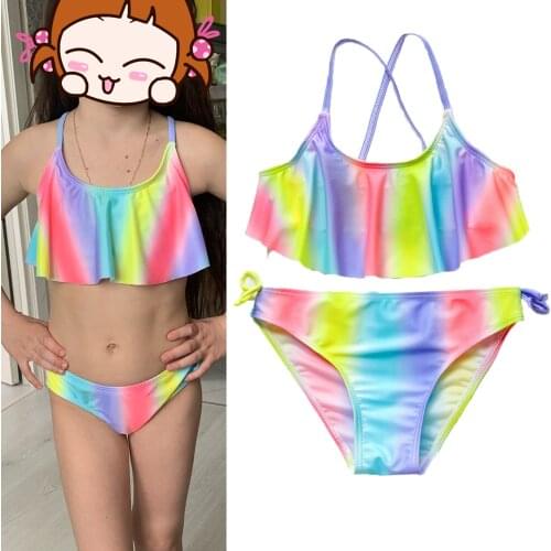 2021 New Swimsuit for Girls 5-14 Years Teenage Rainbow Girls' Swimwear Cross Back Swimwear Bathing Suit Children Beachwear 9068