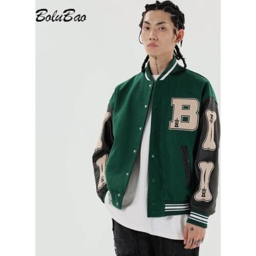 BOLUBAO Mens Letter Embroidery Jacket Street Fashion Brand Baseball Uniform Contrast Stitching Hip-Hop Personality Jacket Men