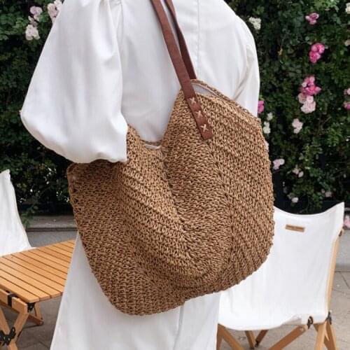 Summer Hand-woven Womens Big Shoulder Handbag Bohemian Rattan Straw High Capacity Shopper Weaving Beach Tote Bag