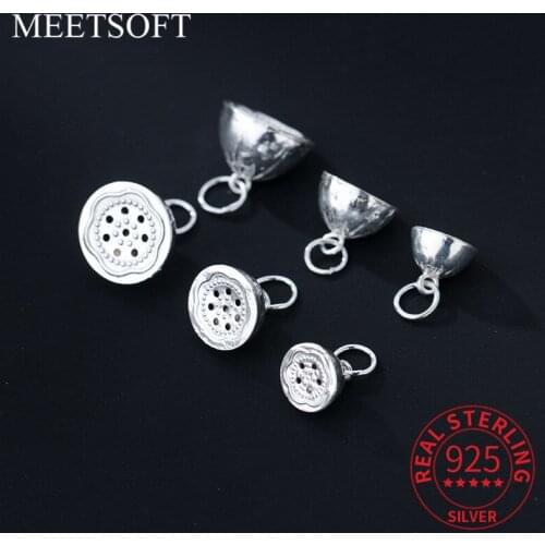MEETSOFT Trendy S925 Sterling Silver Lotus bell Flower Charms of DIY Handmade Making Finding Jewelry drop shipping Accessory